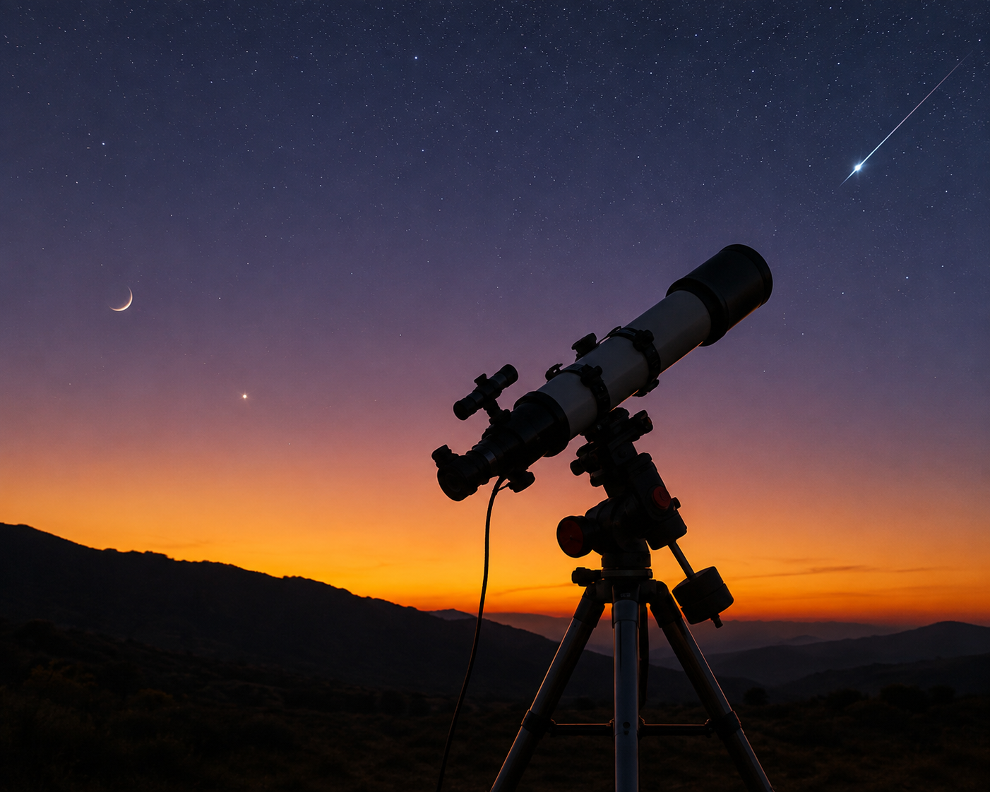 Amateur telescope under the night sky